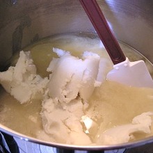 Fats being melted to make soap.